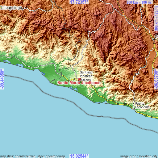 Topographic map of Santa María Jicaltepec