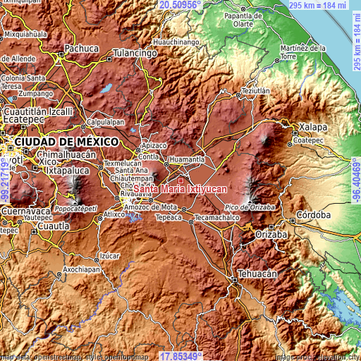 Topographic map of Santa María Ixtiyucán