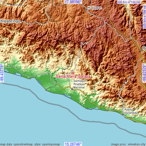 Topographic map of Santa María Ipalapa