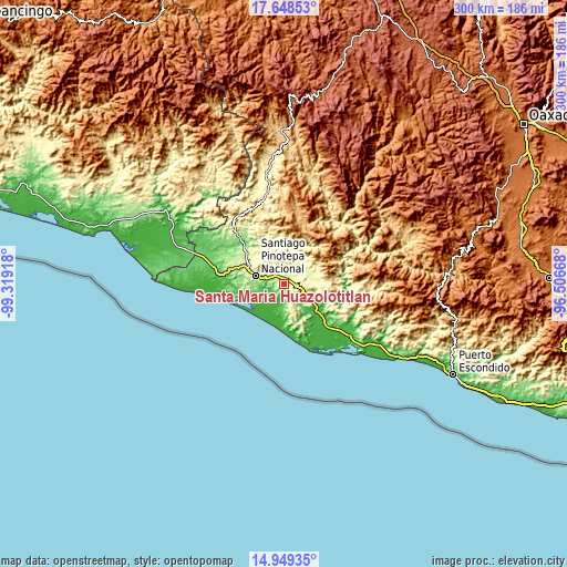 Topographic map of Santa María Huazolotitlán