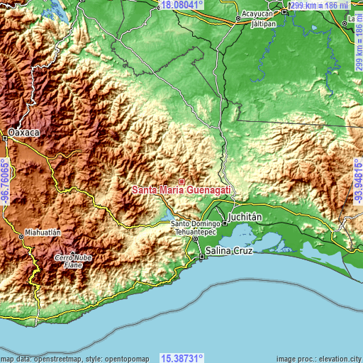 Topographic map of Santa María Guenagati