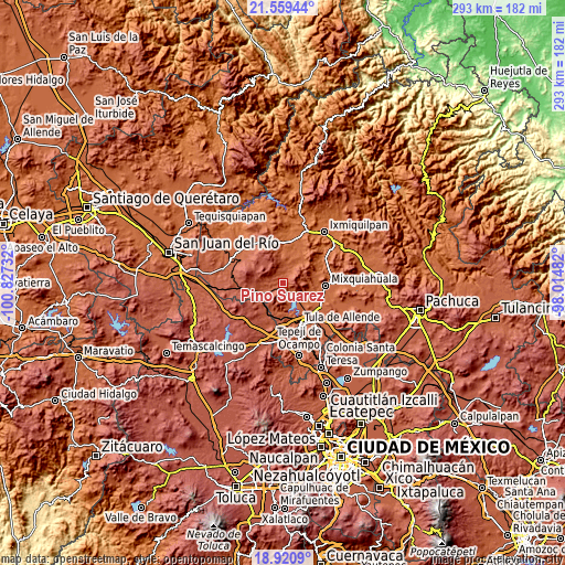 Topographic map of Pino Suárez