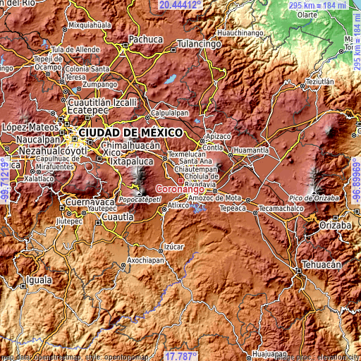 Topographic map of Coronango