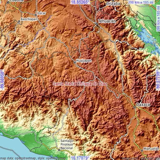 Topographic map of Santa María Chilapa de Díaz