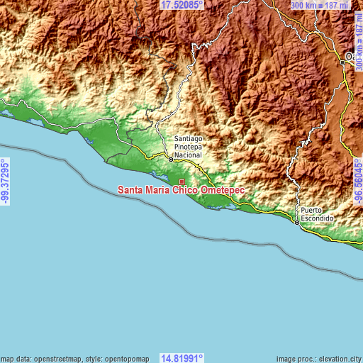 Topographic map of Santa María Chico Ometepec