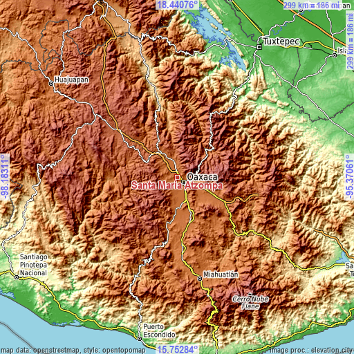 Topographic map of Santa María Atzompa