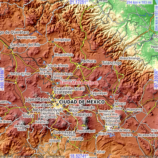 Topographic map of Santa María Actipac