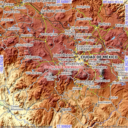 Topographic map of Santa María Atarasquillo