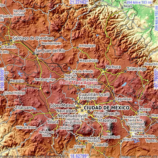 Topographic map of Santa María Apaxco