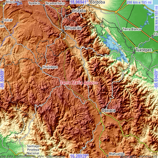 Topographic map of Santa María Apazco