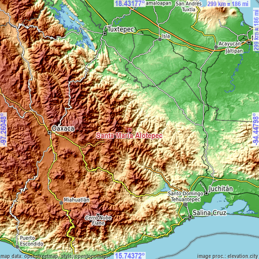 Topographic map of Santa María Alotepec