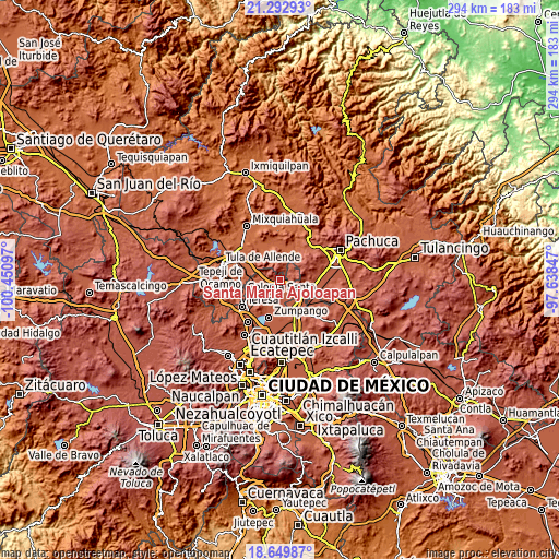 Topographic map of Santa María Ajoloapan