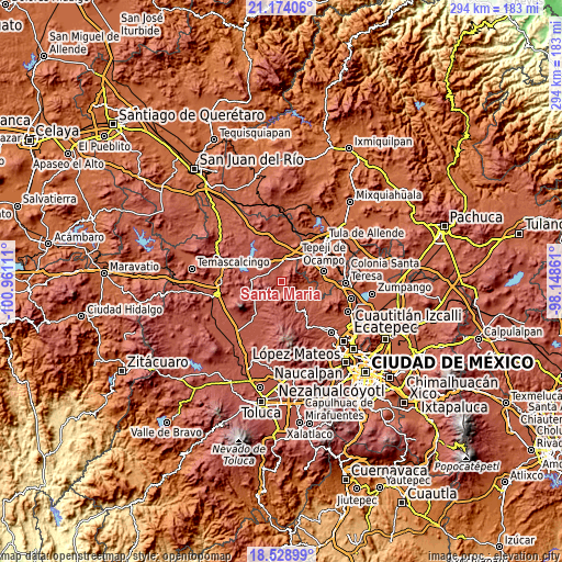 Topographic map of Santa María