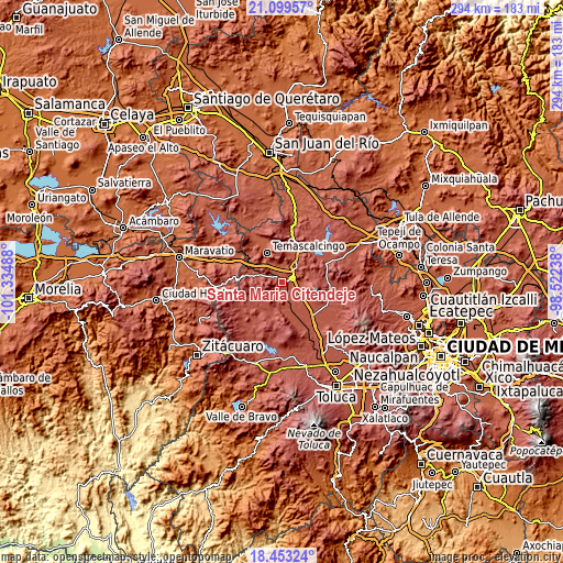 Topographic map of Santa María Citendejé