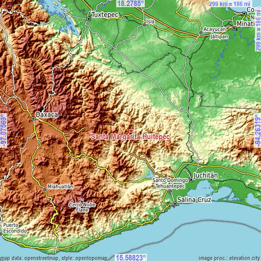 Topographic map of Santa Margarita Huitepec