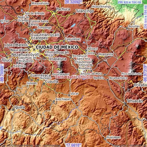 Topographic map of Santa Isabel Cholula