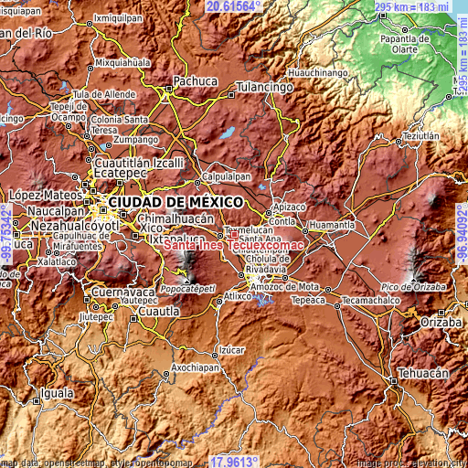 Topographic map of Santa Inés Tecuexcomac