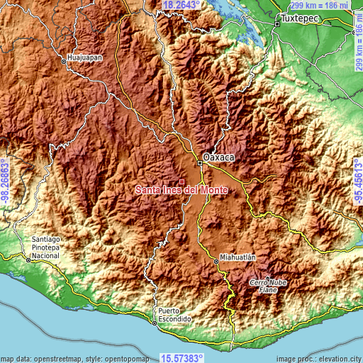 Topographic map of Santa Inés del Monte