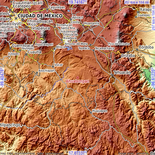 Topographic map of Ahuatempan