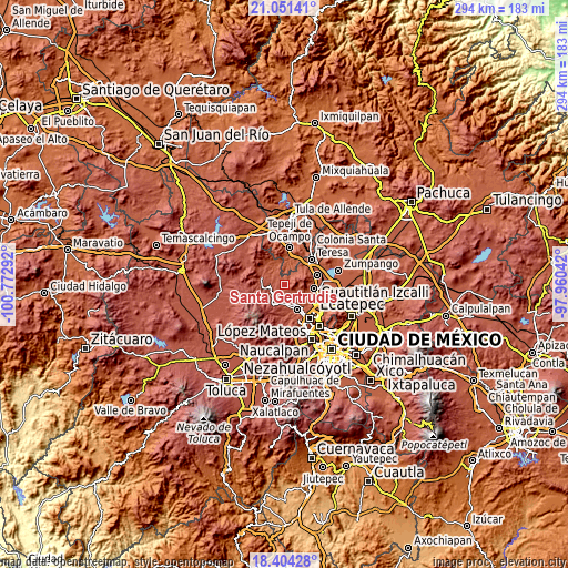 Topographic map of Santa Gertrudis