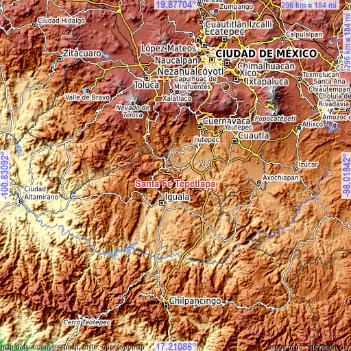 Topographic map of Santa Fe Tepetlapa
