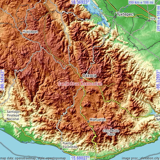 Topographic map of Santa Cruz Xoxocotlán
