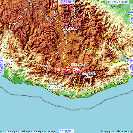 Topographic map of Santa Cruz Xitla