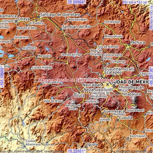 Topographic map of Manzana Tercera de Santa Cruz Tepexpan