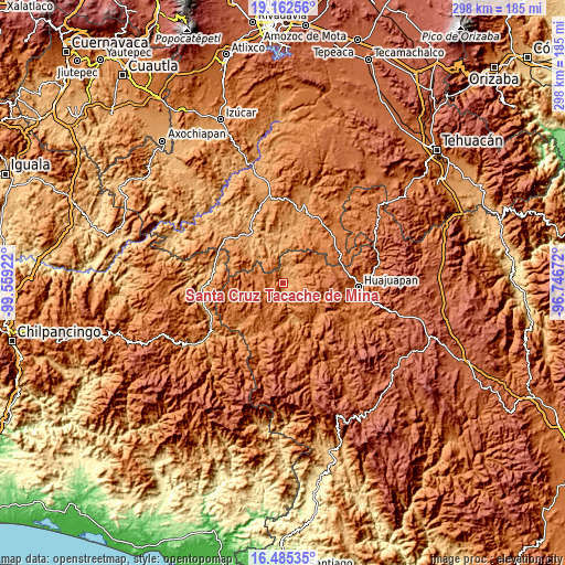 Topographic map of Santa Cruz Tacache de Mina