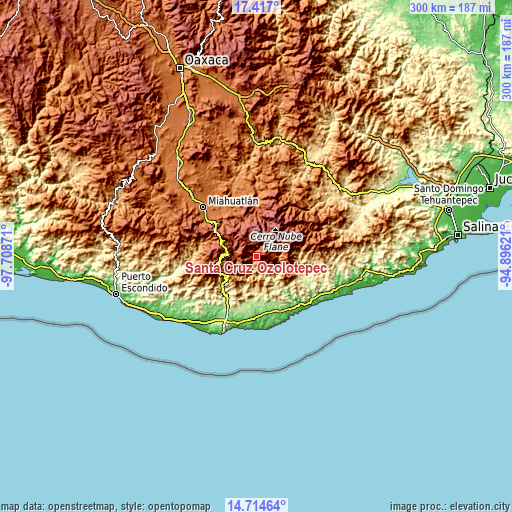 Topographic map of Santa Cruz Ozolotepec