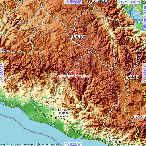 Topographic map of Santa Cruz Nundaco