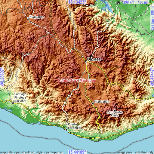 Topographic map of Santa Cruz Mixtepec