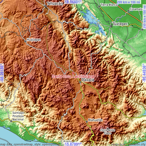 Topographic map of Santa Cruz Lachixolana