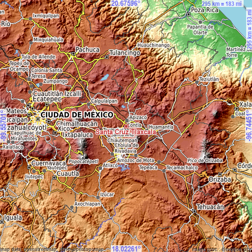 Topographic map of Santa Cruz Tlaxcala