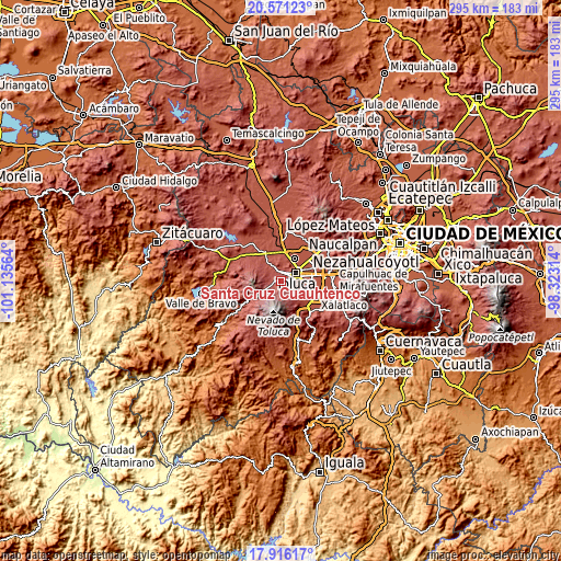 Topographic map of Santa Cruz Cuauhtenco