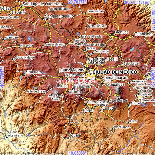 Topographic map of Santa Cruz Ayotuxco