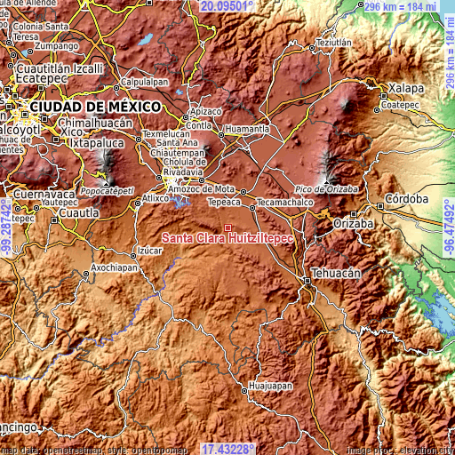 Topographic map of Santa Clara Huitziltepec