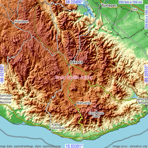 Topographic map of Santa Cecilia Jalieza