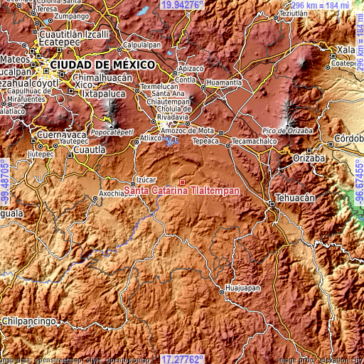 Topographic map of Santa Catarina Tlaltempan