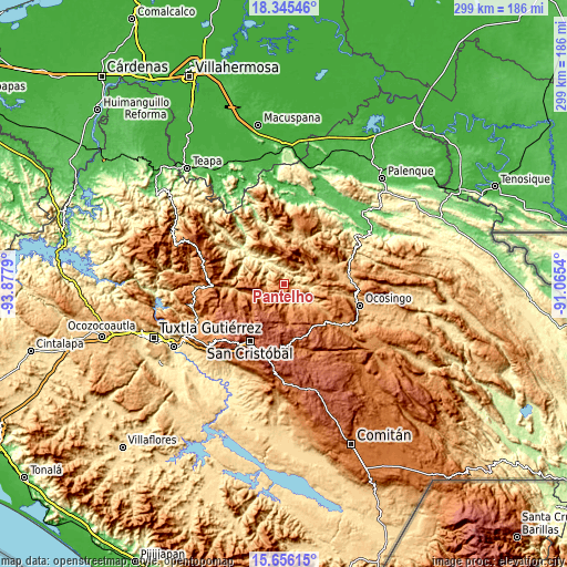 Topographic map of Pantelhó