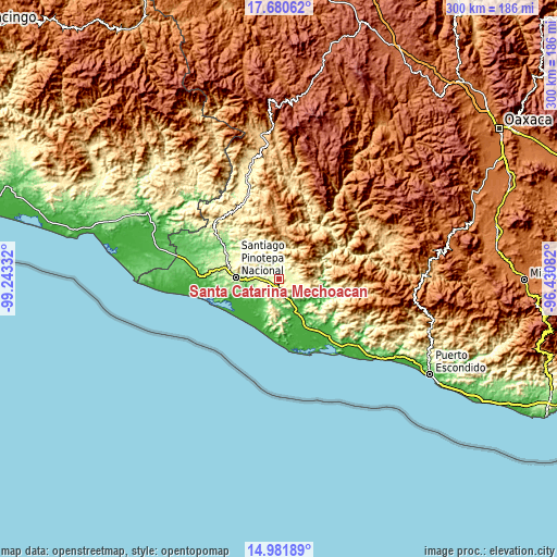 Topographic map of Santa Catarina Mechoacán