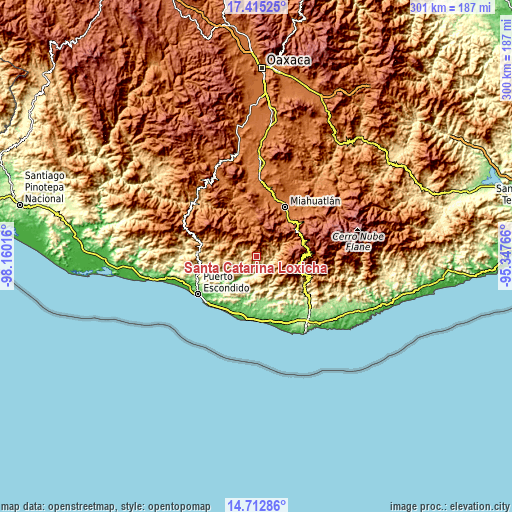 Topographic map of Santa Catarina Loxicha