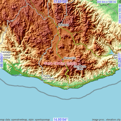 Topographic map of Santa Catarina Cuixtla