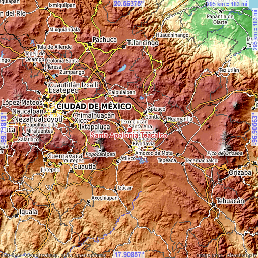 Topographic map of Santa Apolonia Teacalco