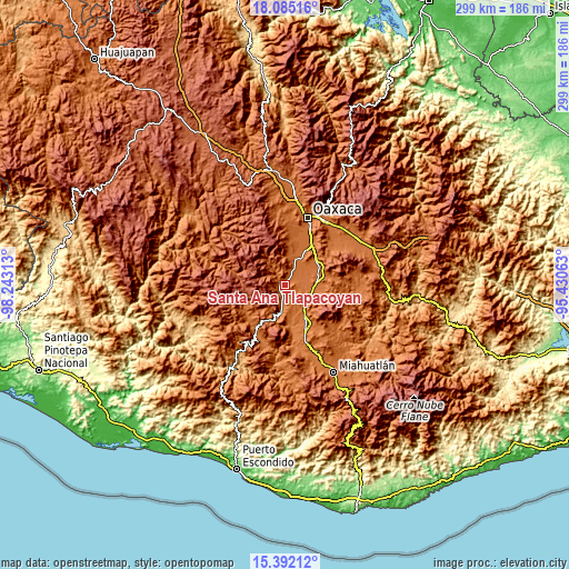 Topographic map of Santa Ana Tlapacoyan