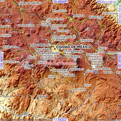 Topographic map of Santa Ana Tlacotenco