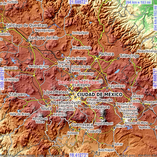 Topographic map of Santa Ana Nextlalpan