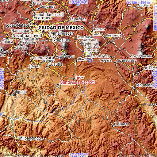 Topographic map of Santa Ana Necoxtla
