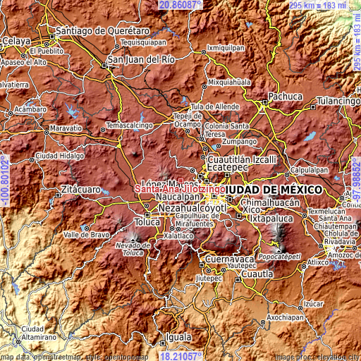 Topographic map of Santa Ana Jilotzingo