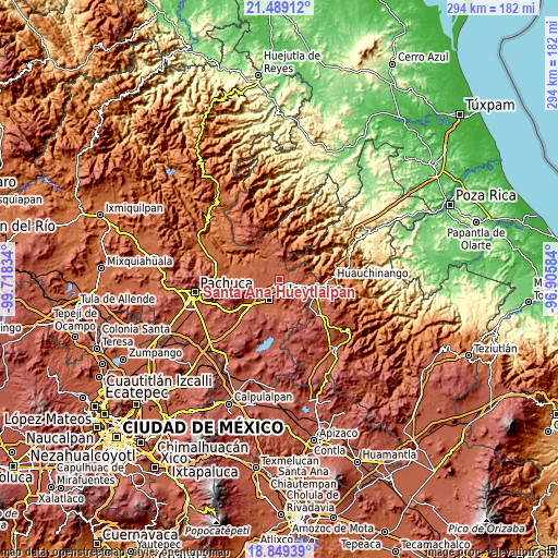 Topographic map of Santa Ana Hueytlalpan